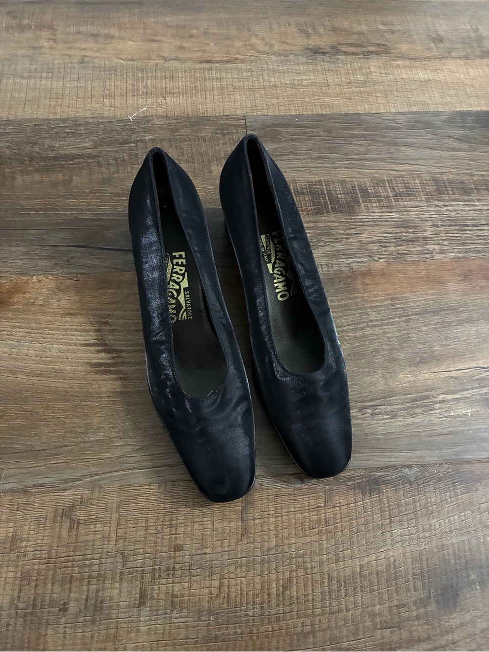 Salvatore Ferragamo Black Rounded Toe Low Heel Pumps